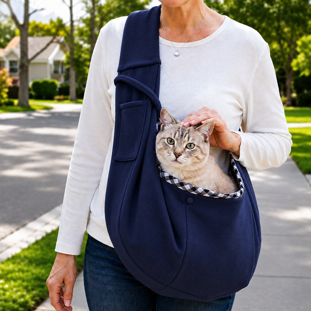 Hands-Free Pet Sling Carrier for Small Dogs & Cats - Wide Strap Shoulder Bag for Walks, Errands & Vet Visits