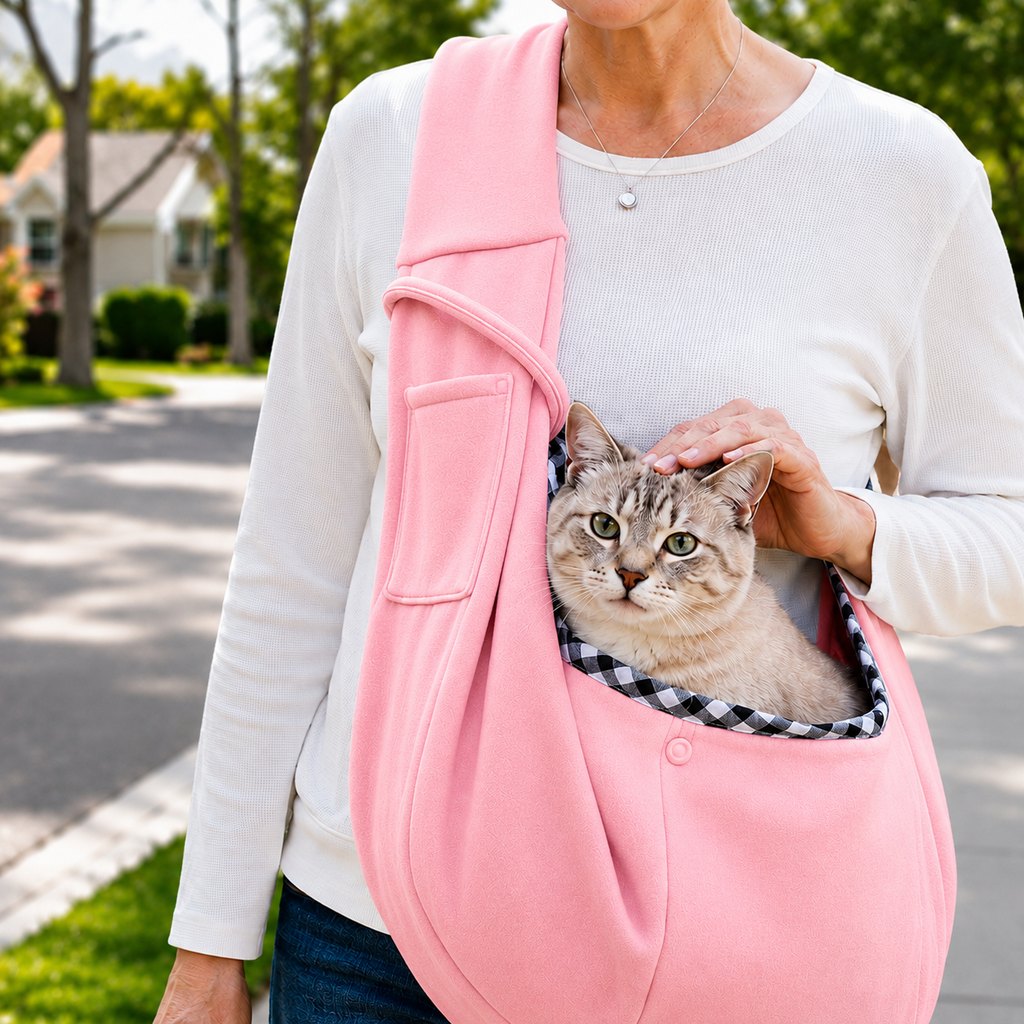 Hands-Free Pet Sling Carrier for Small Dogs & Cats - Wide Strap Shoulder Bag for Walks, Errands & Vet Visits