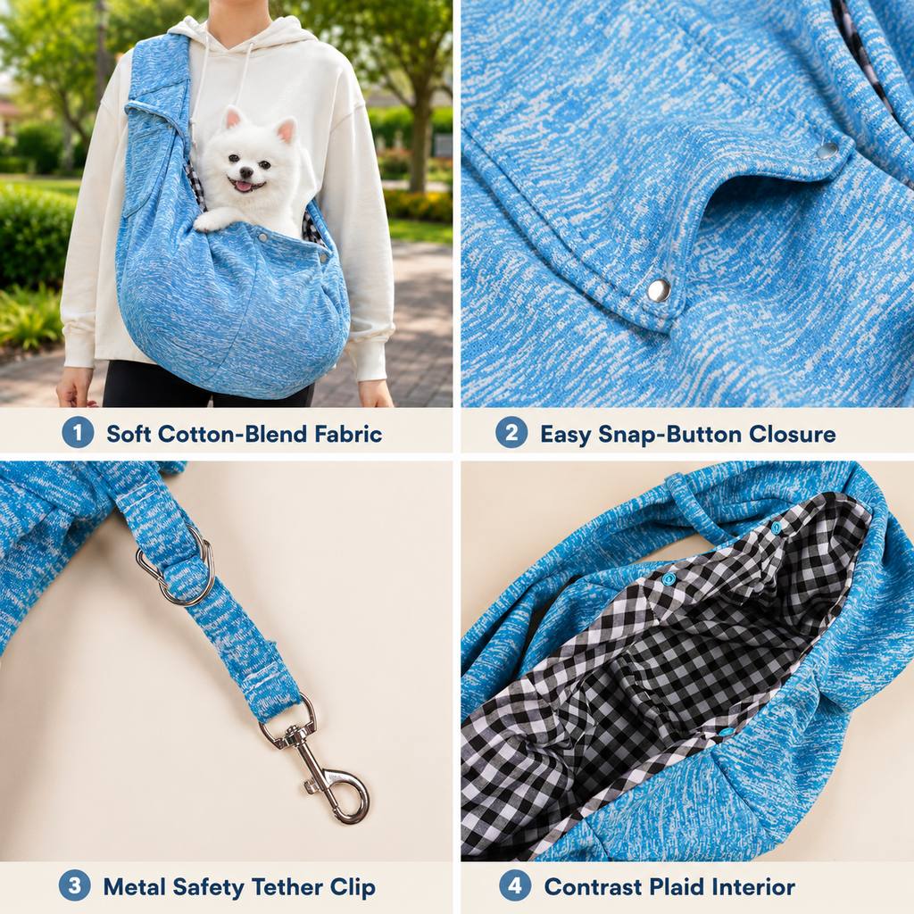 Hands-Free Pet Sling Carrier for Small Dogs & Cats - Wide Strap Shoulder Bag for Walks, Errands & Vet Visits