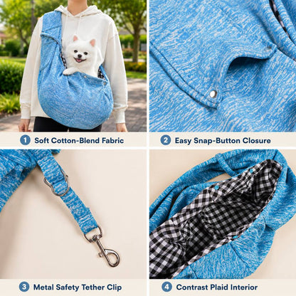 Hands-Free Pet Sling Carrier for Small Dogs & Cats - Wide Strap Shoulder Bag for Walks, Errands & Vet Visits