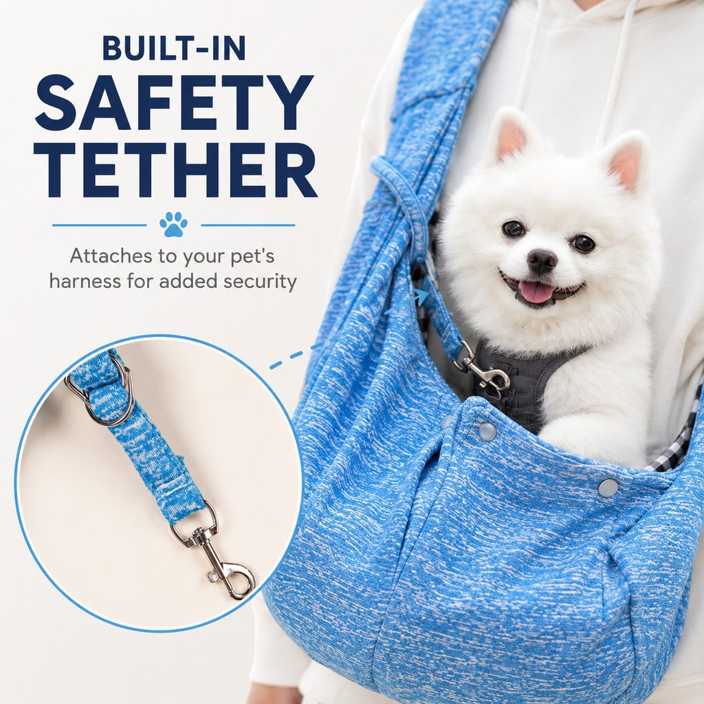 Hands-Free Pet Sling Carrier for Small Dogs & Cats - Wide Strap Shoulder Bag for Walks, Errands & Vet Visits