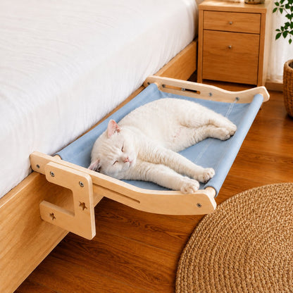 Bedside Hanging Cat Hammock Bed - Space-Saving Elevated Cat Lounge for Beds, Sofas & Windows