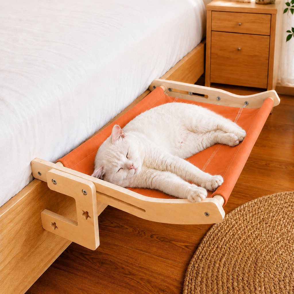 Bedside Hanging Cat Hammock Bed - Space-Saving Elevated Cat Lounge for Beds, Sofas & Windows