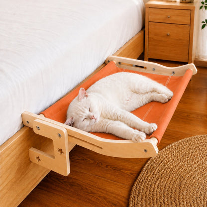 Bedside Hanging Cat Hammock Bed - Space-Saving Elevated Cat Lounge for Beds, Sofas & Windows