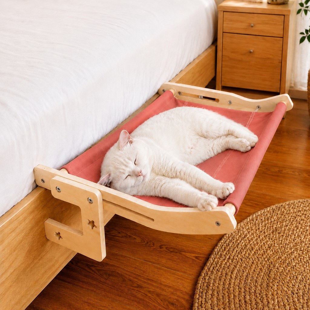 Bedside Hanging Cat Hammock Bed - Space-Saving Elevated Cat Lounge for Beds, Sofas & Windows