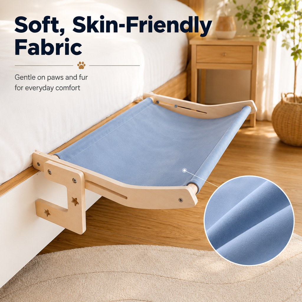 Bedside Hanging Cat Hammock Bed - Space-Saving Elevated Cat Lounge for Beds, Sofas & Windows
