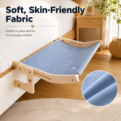 Bedside Hanging Cat Hammock Bed - Space-Saving Elevated Cat Lounge for Beds, Sofas & Windows