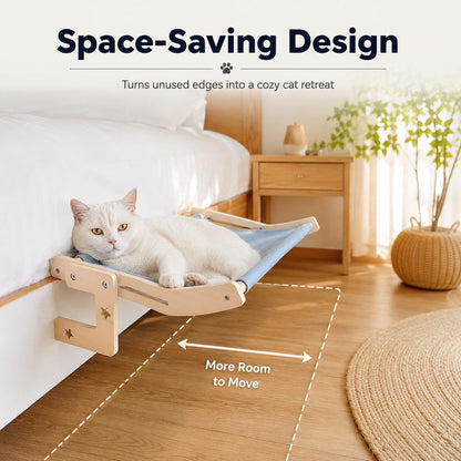 Bedside Hanging Cat Hammock Bed - Space-Saving Elevated Cat Lounge for Beds, Sofas & Windows