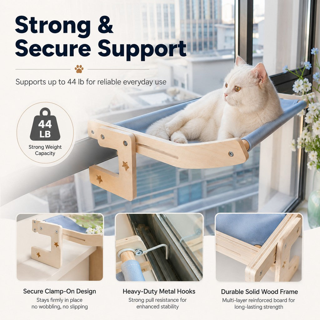 Bedside Hanging Cat Hammock Bed - Space-Saving Elevated Cat Lounge for Beds, Sofas & Windows