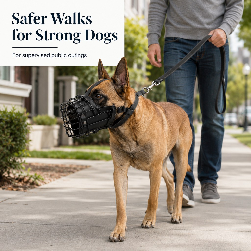 Heavy-Duty Black Steel Basket Dog Muzzle for Large Dogs - Safer Walks, Vet Visits & Anti-Scavenging Control