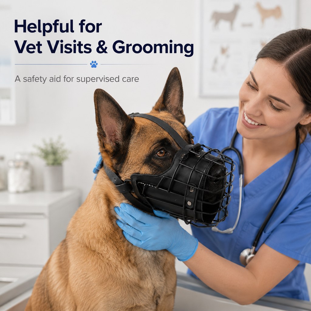 Heavy-Duty Black Steel Basket Dog Muzzle for Large Dogs - Safer Walks, Vet Visits & Anti-Scavenging Control