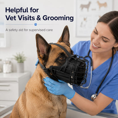 Heavy-Duty Black Steel Basket Dog Muzzle for Large Dogs - Safer Walks, Vet Visits & Anti-Scavenging Control