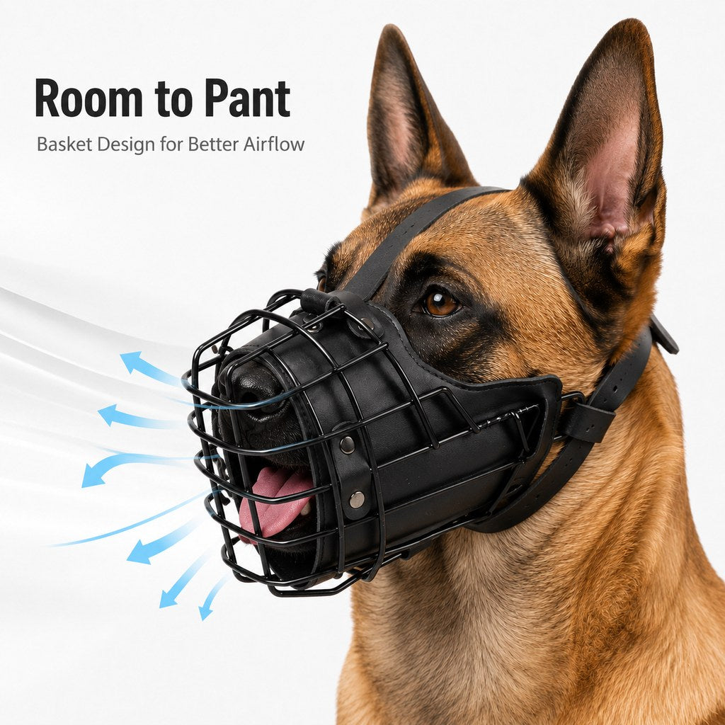 Heavy-Duty Black Steel Basket Dog Muzzle for Large Dogs - Safer Walks, Vet Visits & Anti-Scavenging Control
