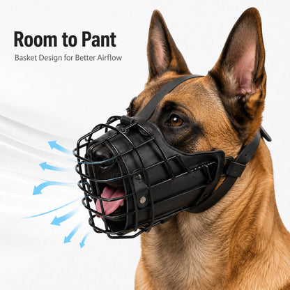 Heavy-Duty Black Steel Basket Dog Muzzle for Large Dogs - Safer Walks, Vet Visits & Anti-Scavenging Control