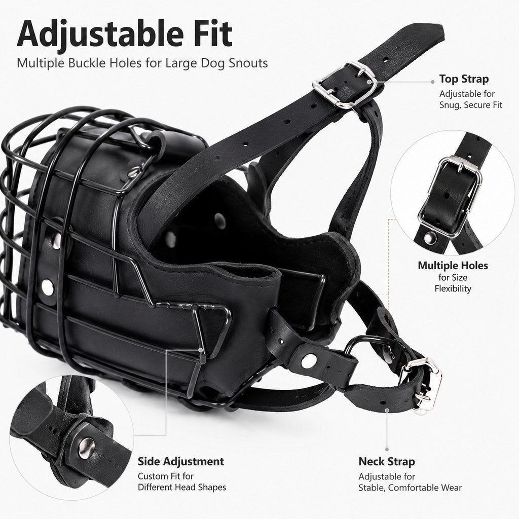 Heavy-Duty Black Steel Basket Dog Muzzle for Large Dogs - Safer Walks, Vet Visits & Anti-Scavenging Control