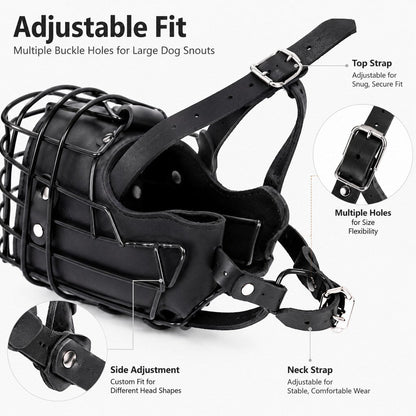 Heavy-Duty Black Steel Basket Dog Muzzle for Large Dogs - Safer Walks, Vet Visits & Anti-Scavenging Control