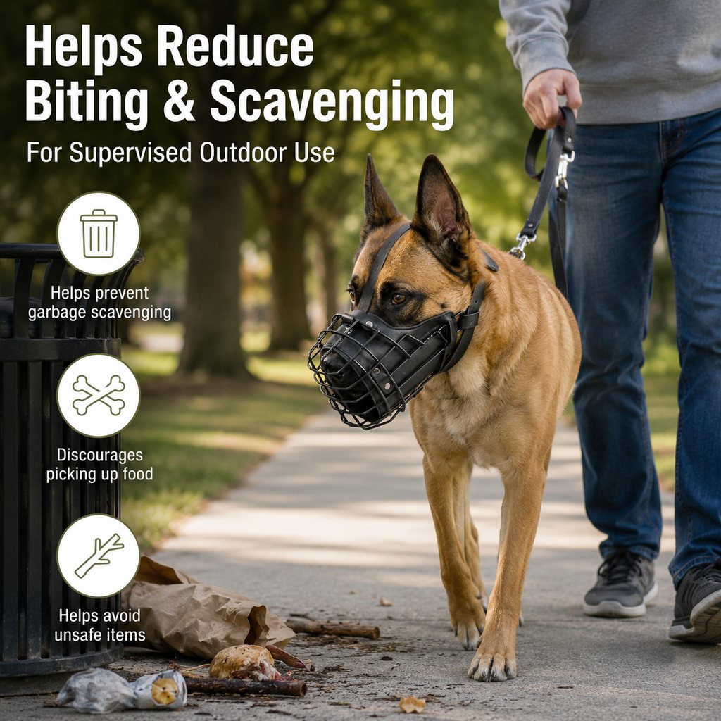 Heavy-Duty Black Steel Basket Dog Muzzle for Large Dogs - Safer Walks, Vet Visits & Anti-Scavenging Control