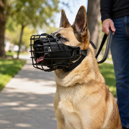 Heavy-Duty Black Steel Basket Dog Muzzle for Large Dogs - Safer Walks, Vet Visits & Anti-Scavenging Control