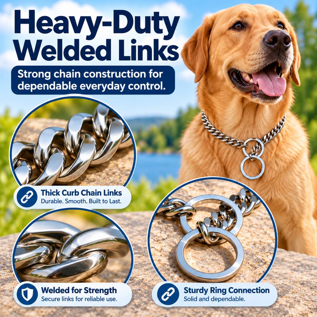 Stainless Steel Slip Chain Dog Collar for Walks & Training – Smooth Polished Links