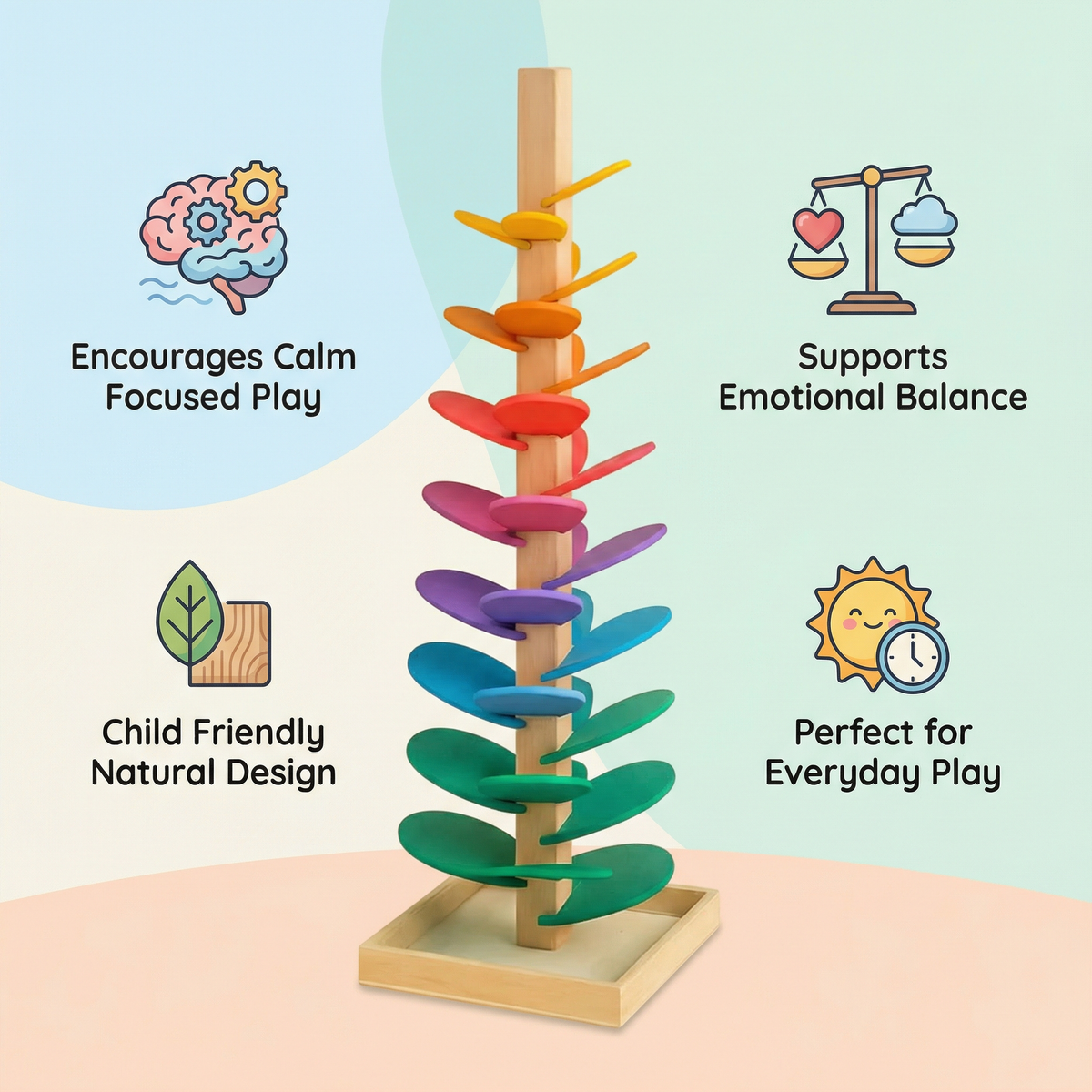 Wooden Rainbow Marble Sound Tree | Family Favourite