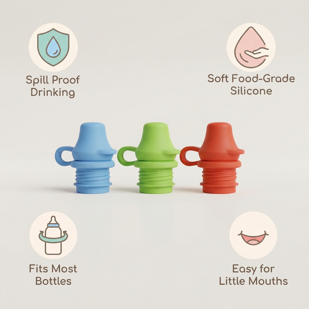 Silicone Spill Proof Bottle Tops – Kids (3 Pack)
