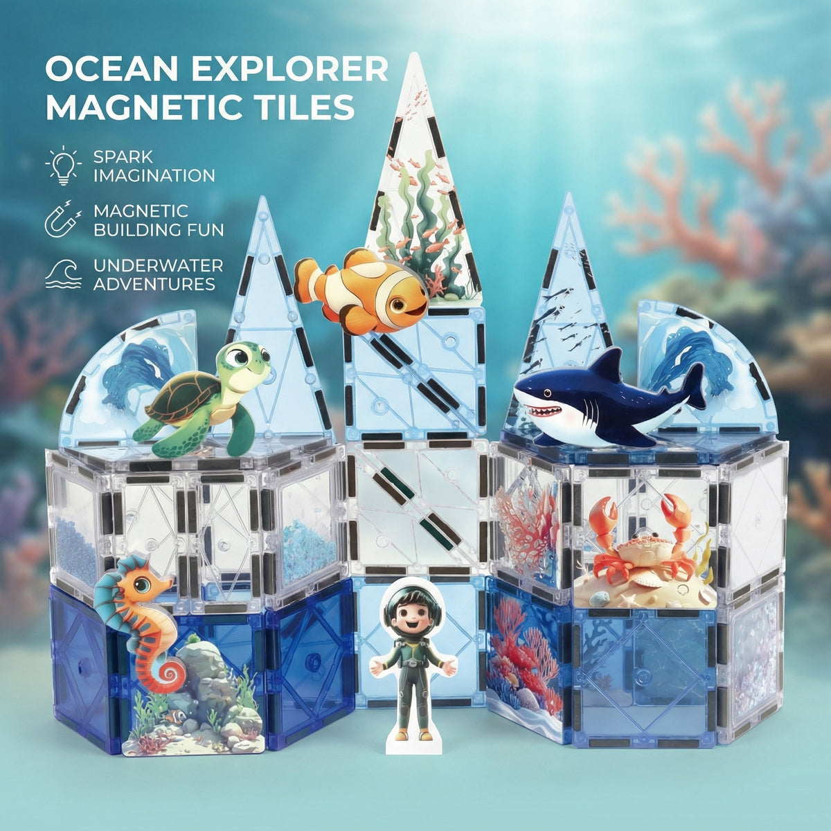 Interactive Magnetic Ocean Tiles Building Set (42pcs)
