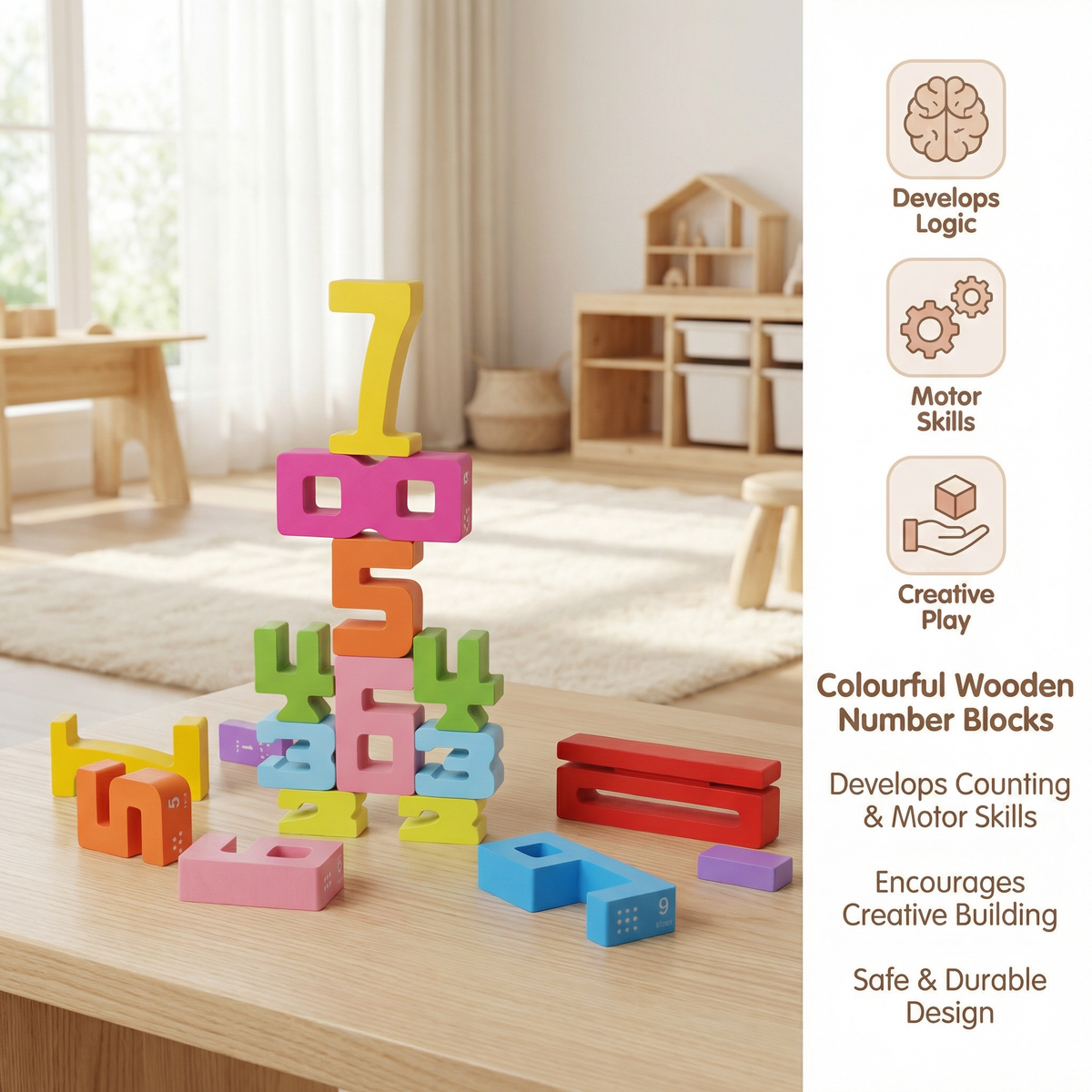Interactive Wooden Number Building Blocks