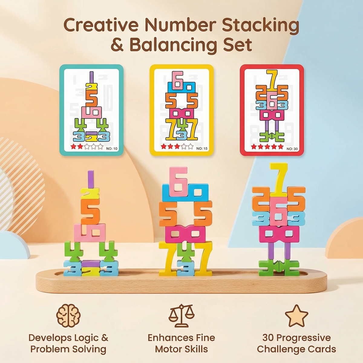 Interactive Wooden Number Building Blocks