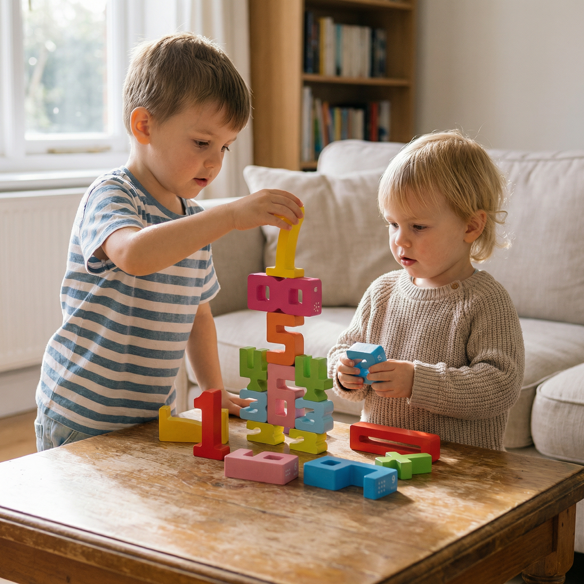 Interactive Wooden Number Building Blocks
