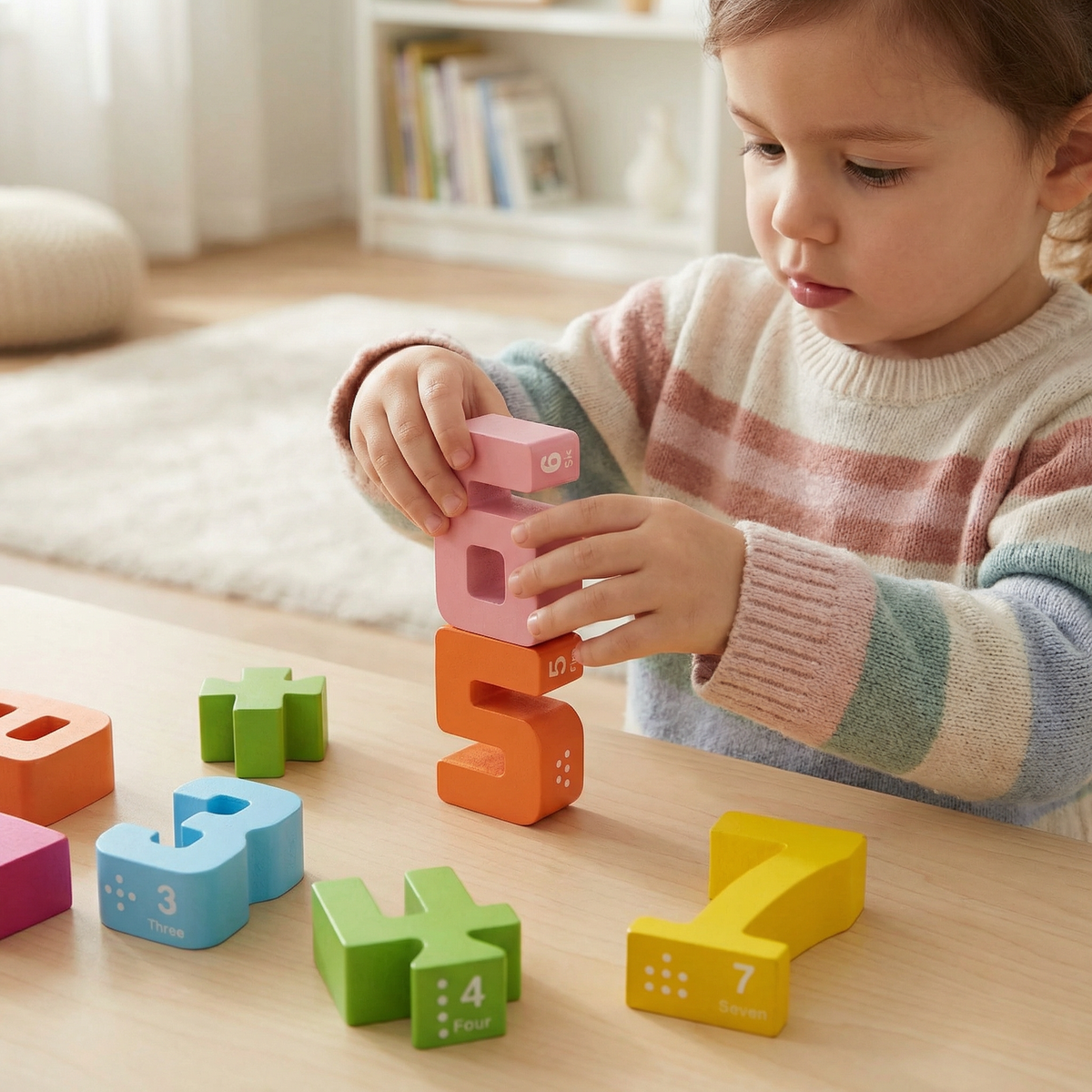Interactive Wooden Number Building Blocks