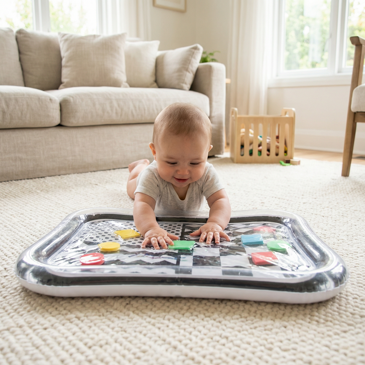 Black & White Baby Tummy Time Water Mat for Everyday Baby Care