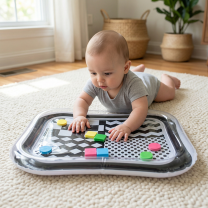 Black & White Baby Tummy Time Water Mat for Everyday Baby Care