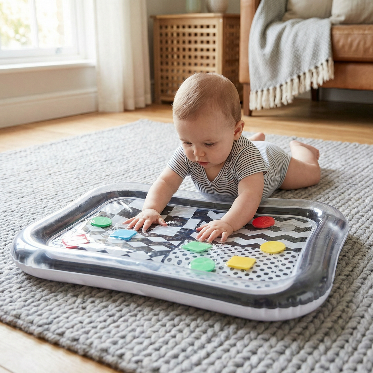 Black & White Baby Tummy Time Water Mat for Everyday Baby Care