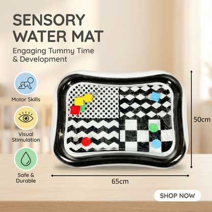 Black & White Baby Tummy Time Water Mat for Everyday Baby Care