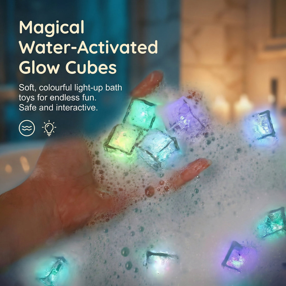 LED Bath Light Cubes 12 Pack - Water Activated | Family Favourite