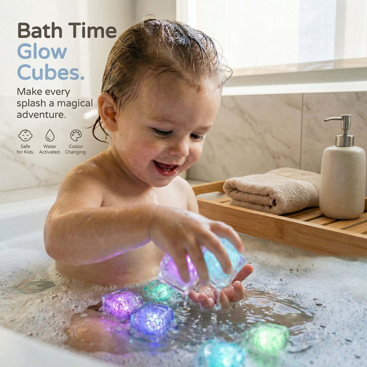 LED Bath Light Cubes 12 Pack - Water Activated | Family Favourite