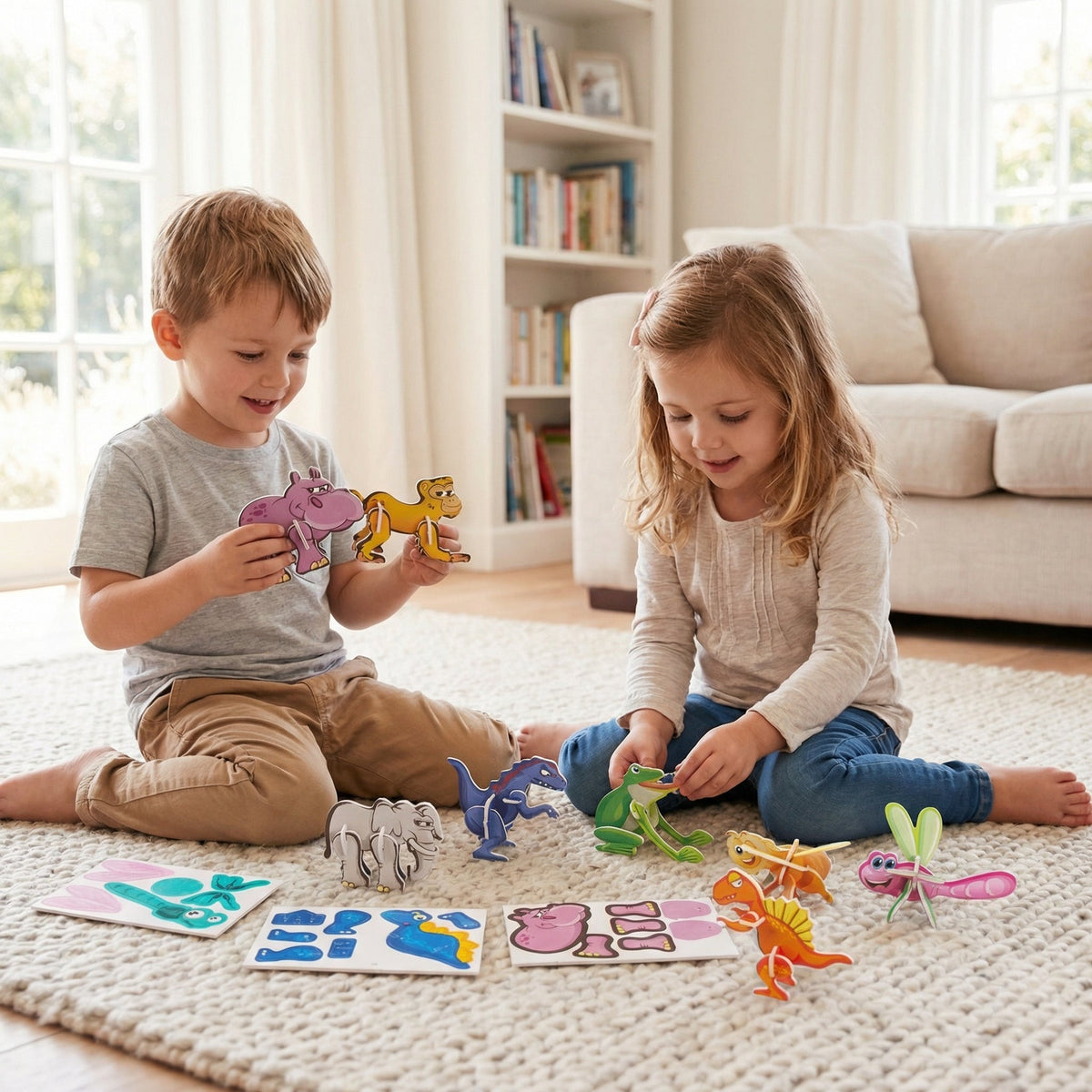 Interactive 3D Cardboard Puzzle Set for Kids