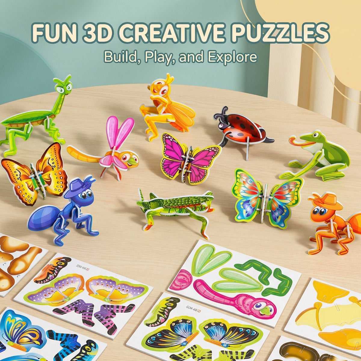Interactive 3D Cardboard Puzzle Set for Kids