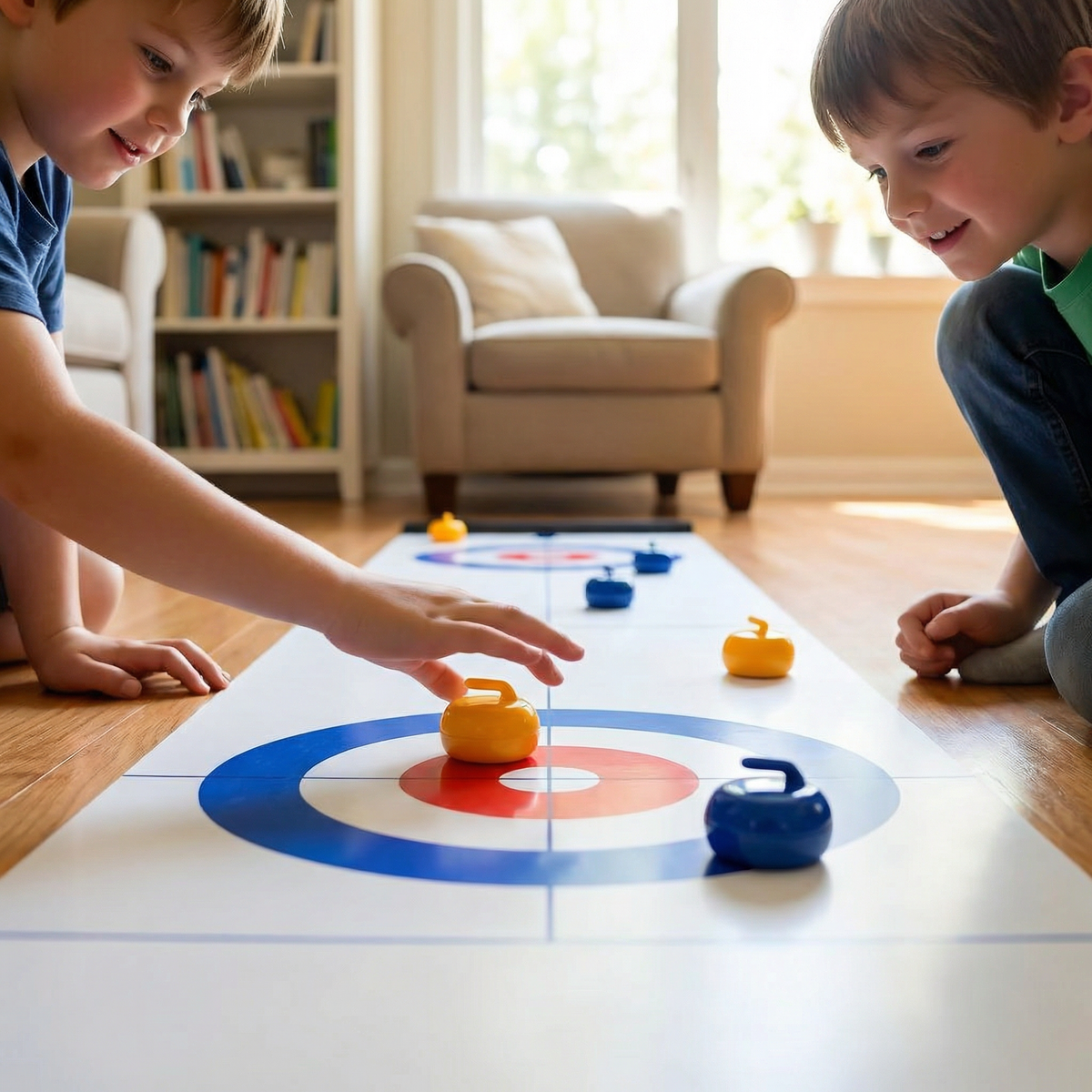 Interactive Portable Table Curling Game for Family Fun