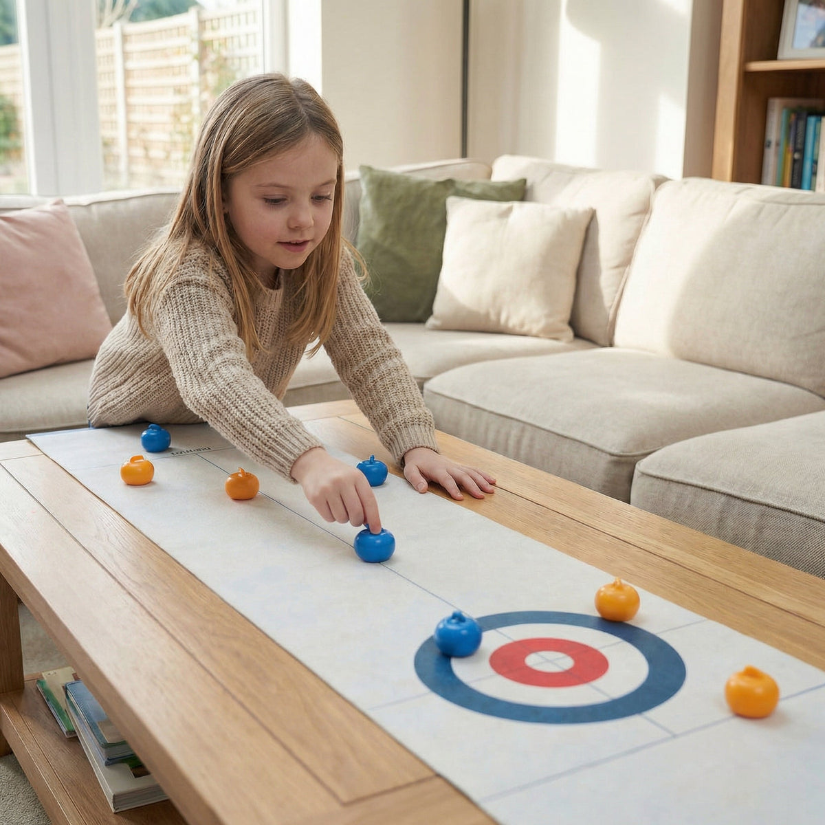 Interactive Portable Table Curling Game for Family Fun