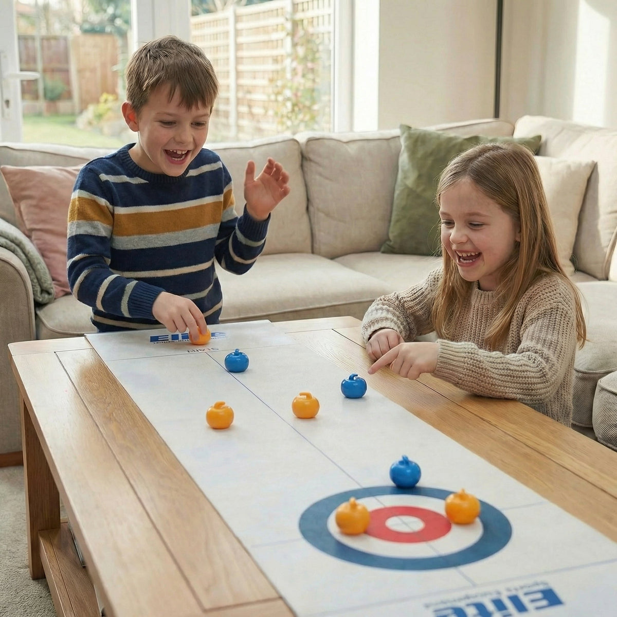 Interactive Portable Table Curling Game for Family Fun