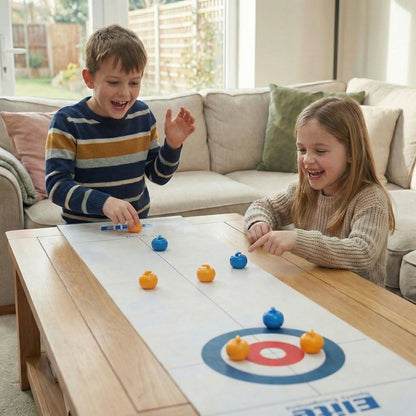 Interactive Portable Table Curling Game for Family Fun