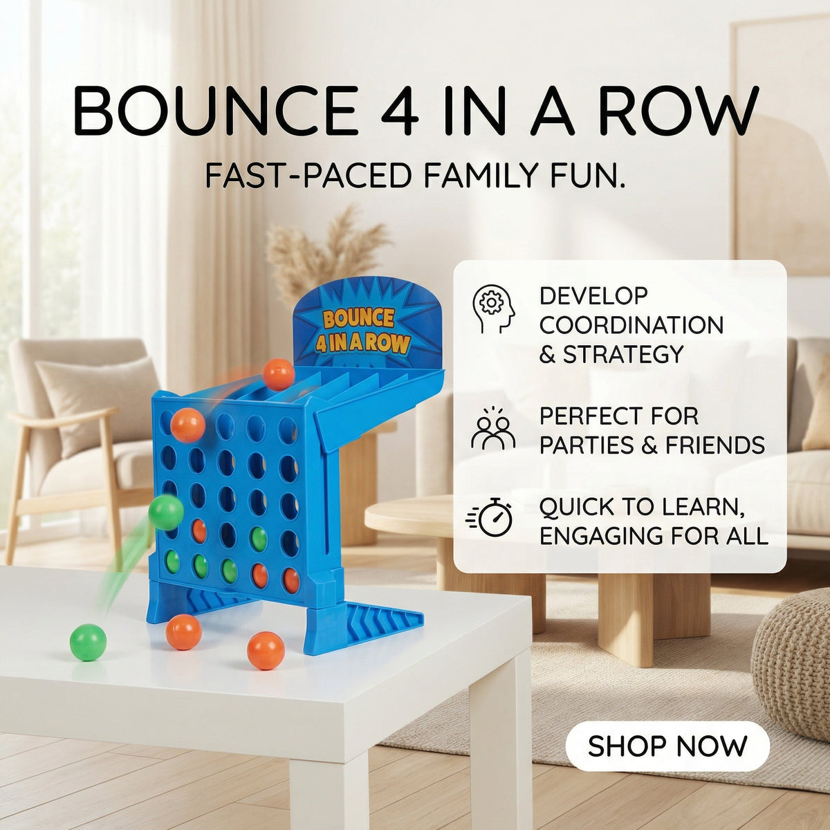 Interactive Bounce 4 in a Row Table Game