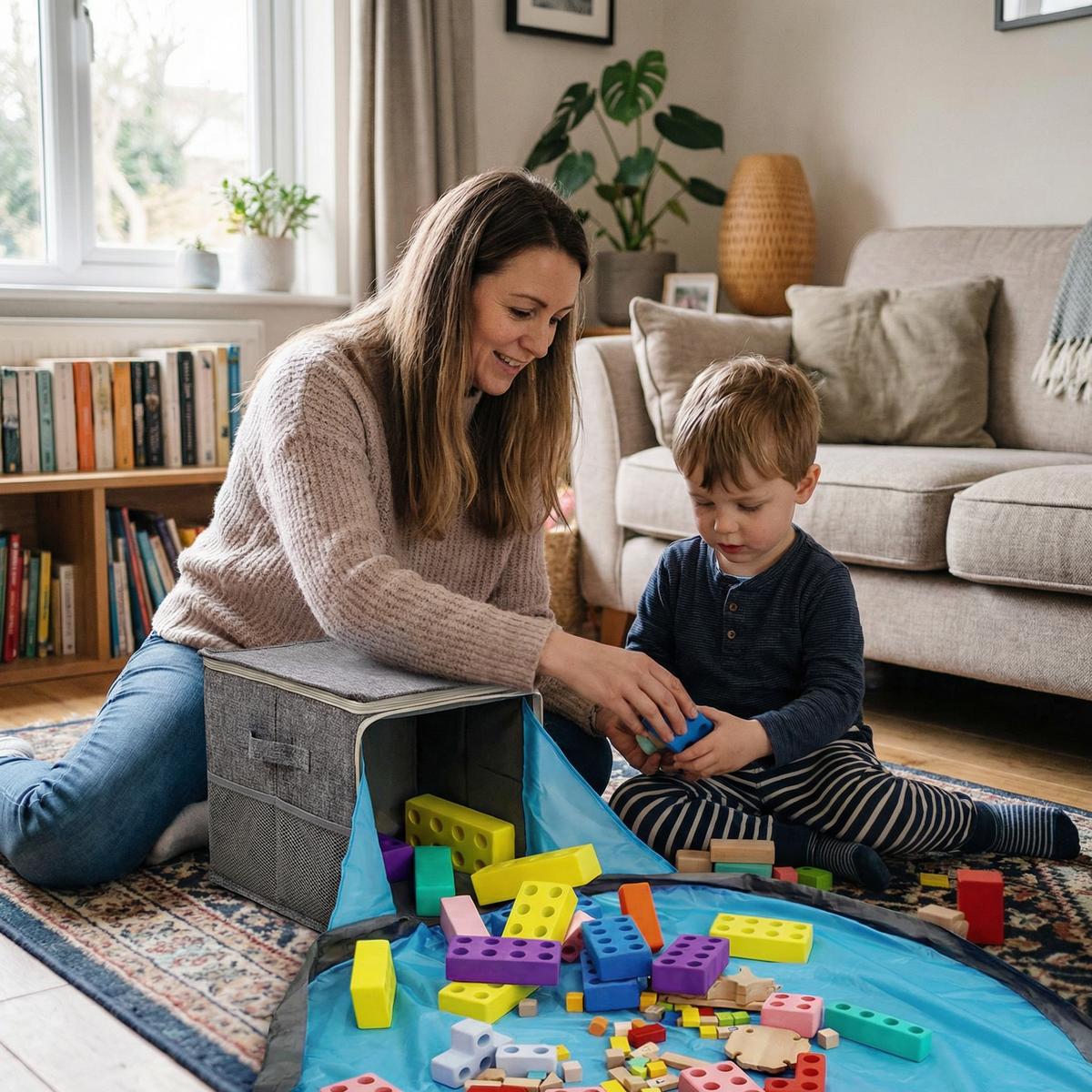 Interactive Toy Storage Box with Built In Play Mat