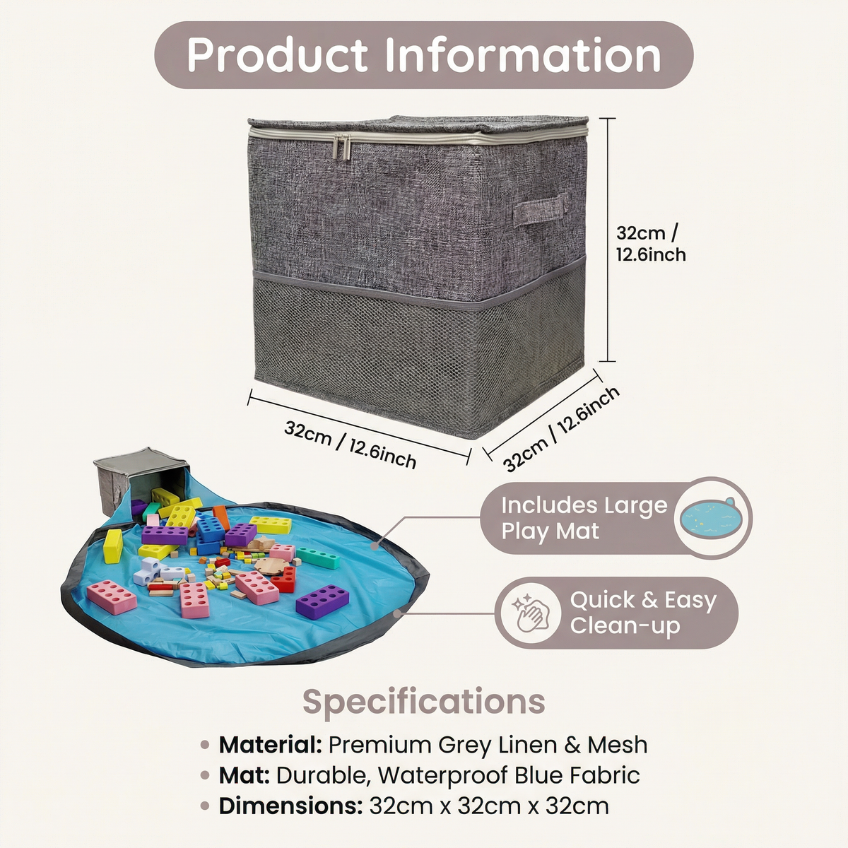 Interactive Toy Storage Box with Built In Play Mat