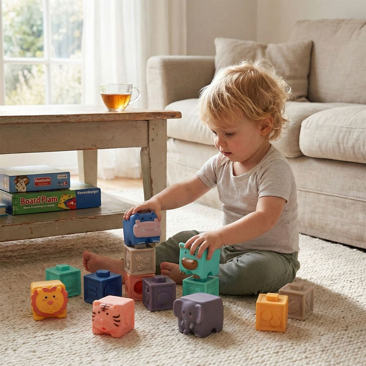 Interactive Soft Sensory Building Blocks Safari Friends Set