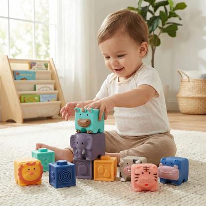 Interactive Soft Sensory Building Blocks Safari Friends Set