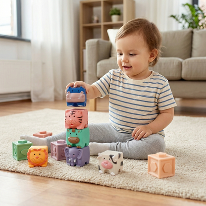 Interactive Soft Sensory Building Blocks Safari Friends Set