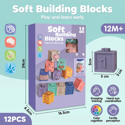 Interactive Soft Sensory Building Blocks Safari Friends Set