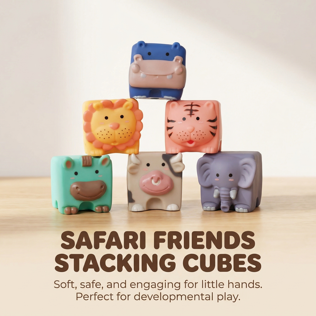Interactive Soft Sensory Building Blocks Safari Friends Set